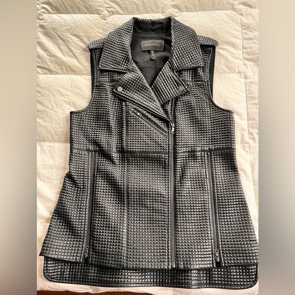 BCBGMaxAzria BCBG Black Faux Leather Moto Vest M Medium